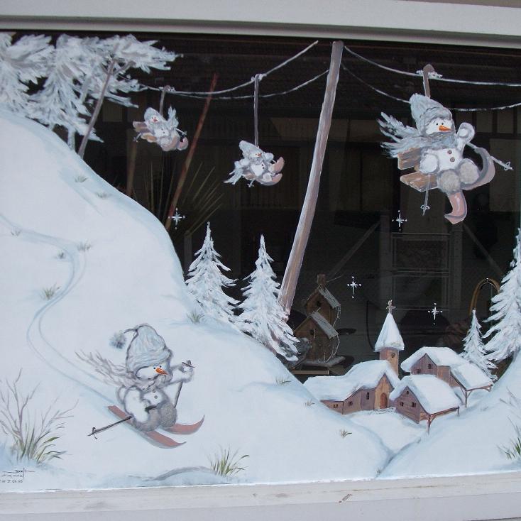 dessin de paysage de neige sur vitrine