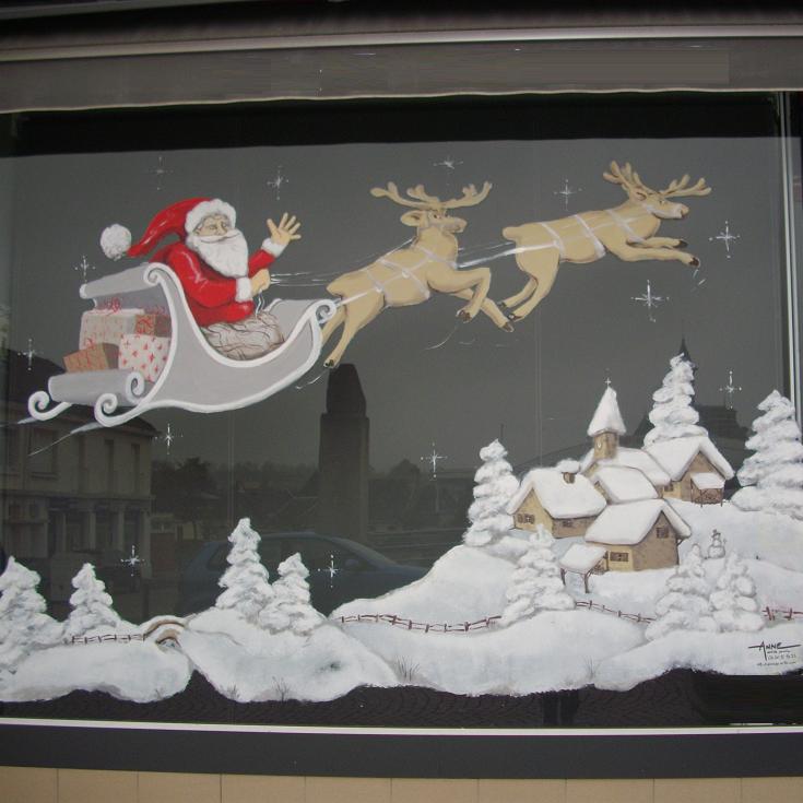 traineau rennes et père noël décor peinture vitre ou vitrine commerces des PO 66